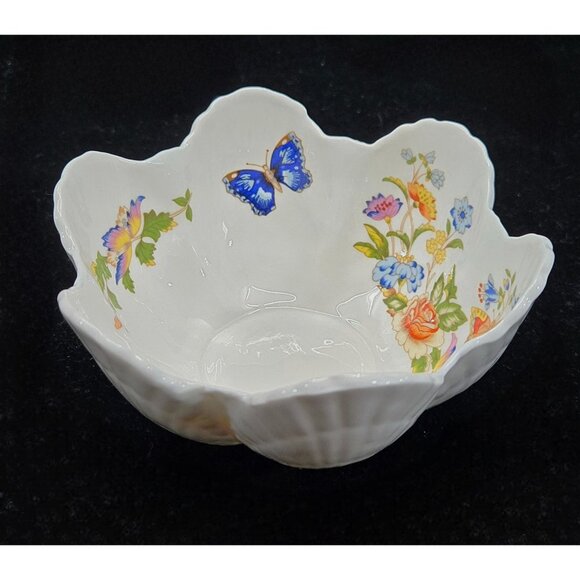 Aynsley Cottage Garden Bone China Bowl Floral Scalloped Butterfly Design - Picture 2 of 7